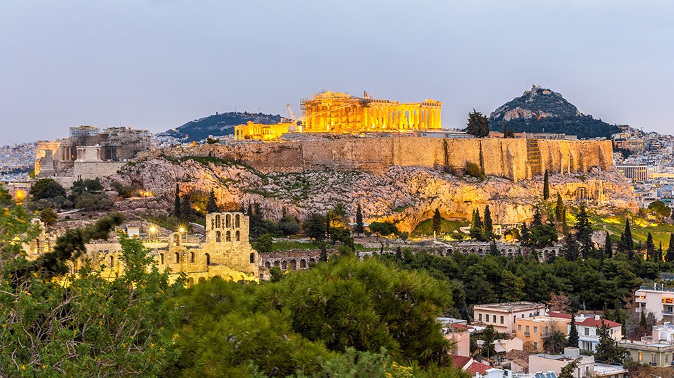 Acropole d'Athènes surplombant toute la ville principale de la Grèce