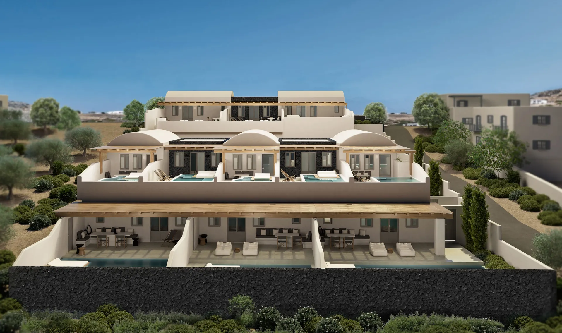 Vue d'ensemble du nouvel Nero Luxury Suites à Santorin