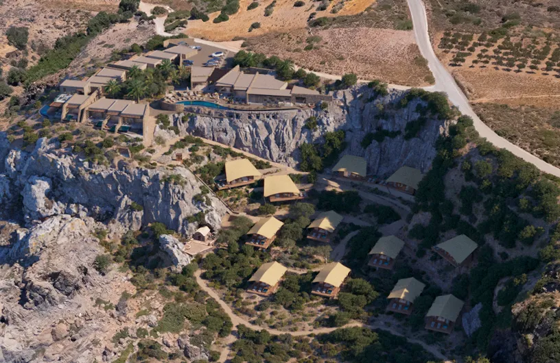 Vue panoramique de The Revery situé à Elafonissi situé dans le sud de la Crète en Grèce